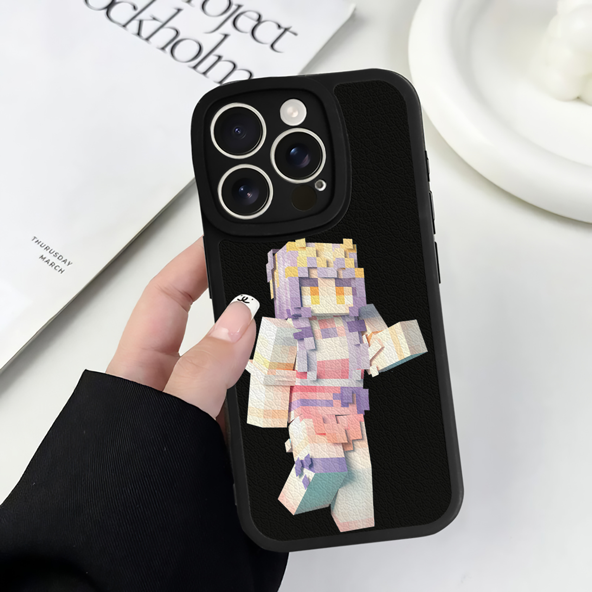 （画像用） マインクラフト ブロックの世界 Minecraft MC Block world 【iPhone 16シリーズ対応】シリコンスマホケース（レザー調） 材質：シリコン